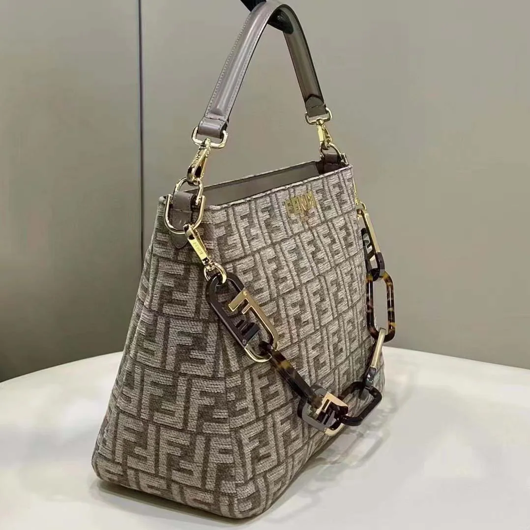 Fendi O'Lock Zip Dark Grey Tapestry Fabric Bag for Women Fendi O'Lock Zip Dark Grey Tapestry Fabric Bag for Women