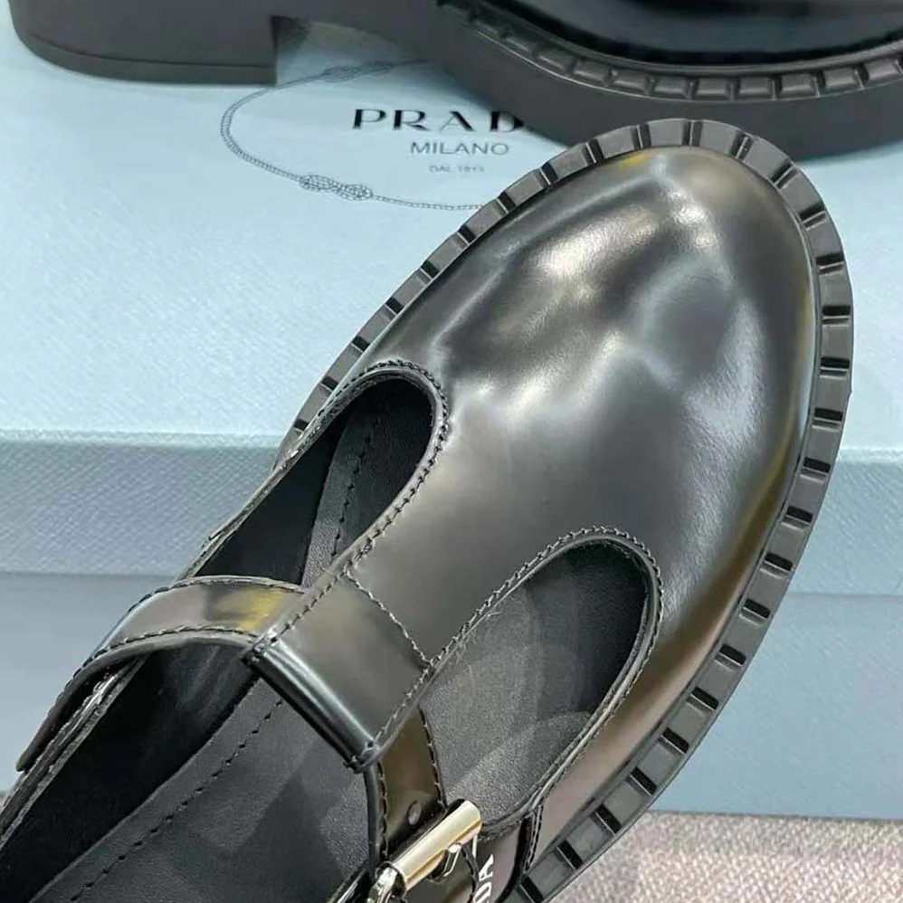 Prada Brushed leather T-Strap Shoes for Women in Black Prada Brushed leather T-Strap Shoes for Women in Black