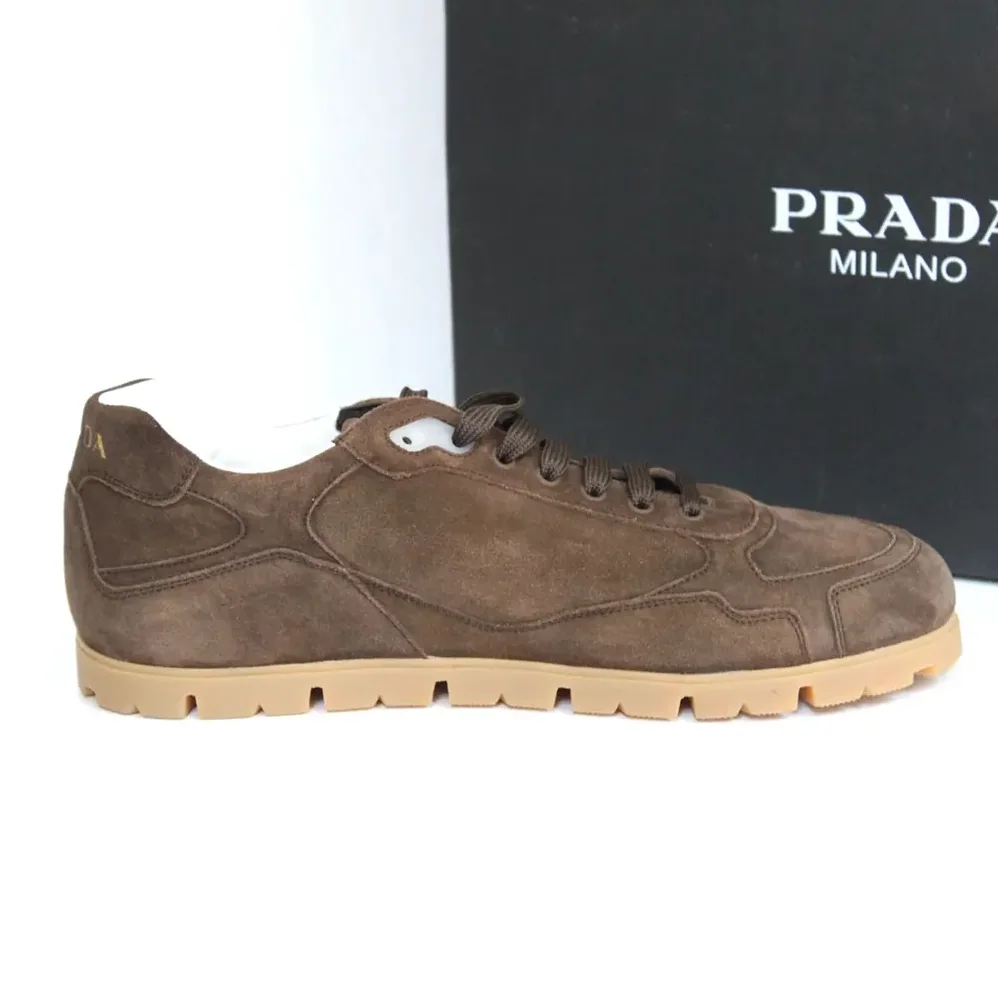 Prada Trail Brown Suede Lace up Logo Low top Sneaker for Unisex Prada Trail Brown Suede Lace up Logo Low top Sneaker for Unisex