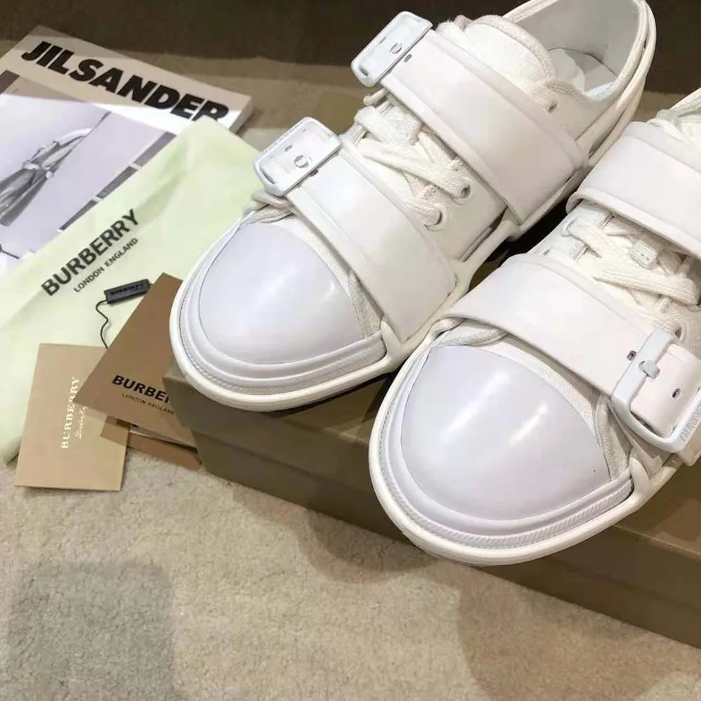Burberry Cotton and Leather Webb Sneakers for Women in White
