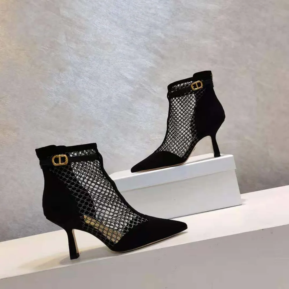 Dior Dior-I Heeled Ankle Boot Black Suede Calfskin Mesh in 8cm Heel for Women Dior Dior-I Heeled Ankle Boot Black Suede Calfskin Mesh in 8cm Heel for Women