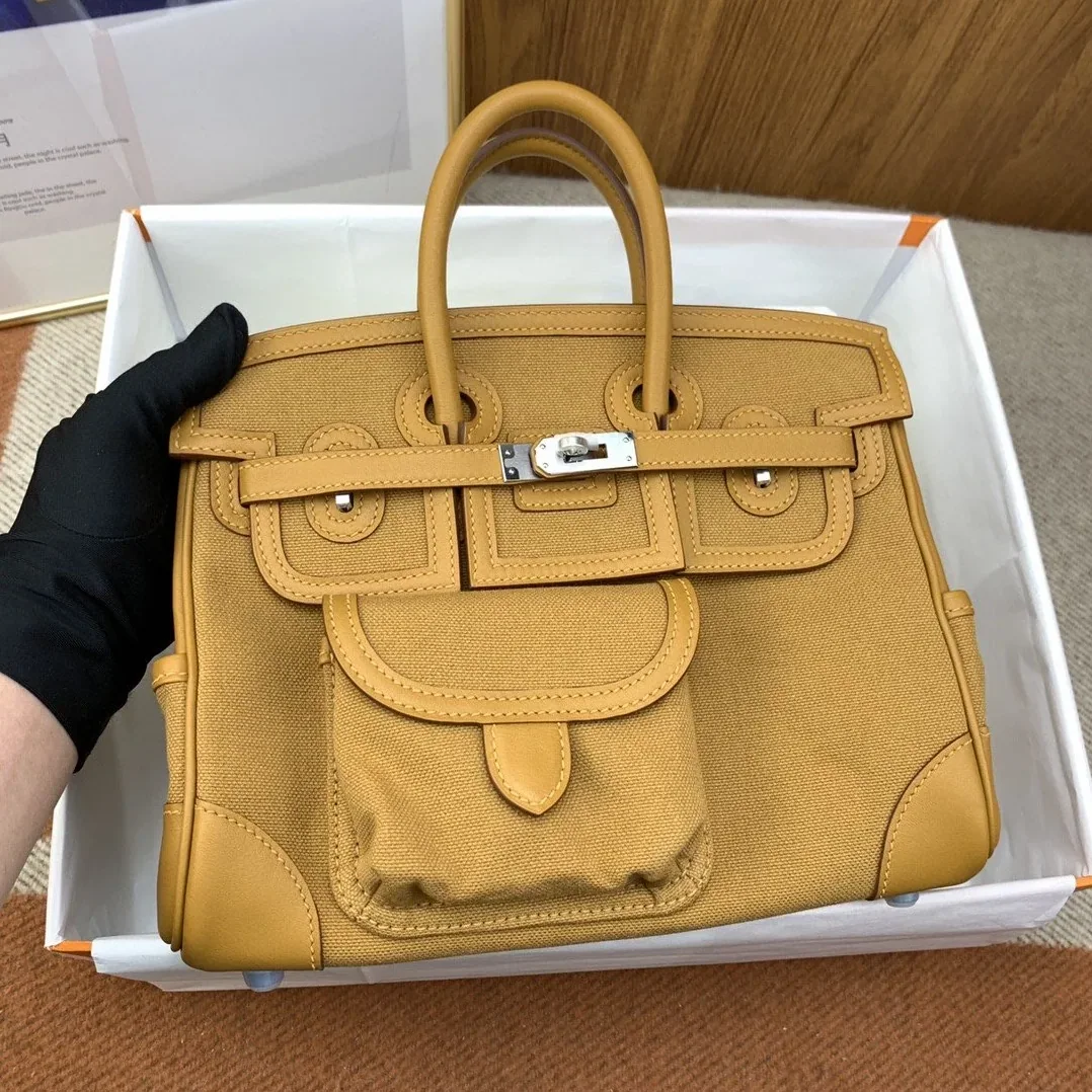 Hermes Birkin Cargo 25 Top Handle Bag in Beige Silver Hardware Hermes Birkin Cargo 25 Top Handle Bag in Beige Silver Hardware