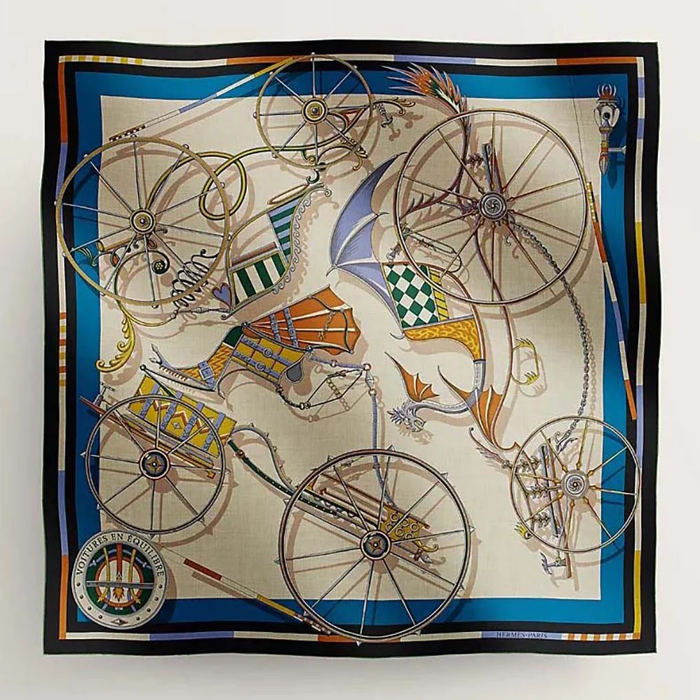 Hermes Voitures En Equilibre Shawl 140 for Women in Navy Hermes Voitures En Equilibre Shawl 140 for Women in Navy