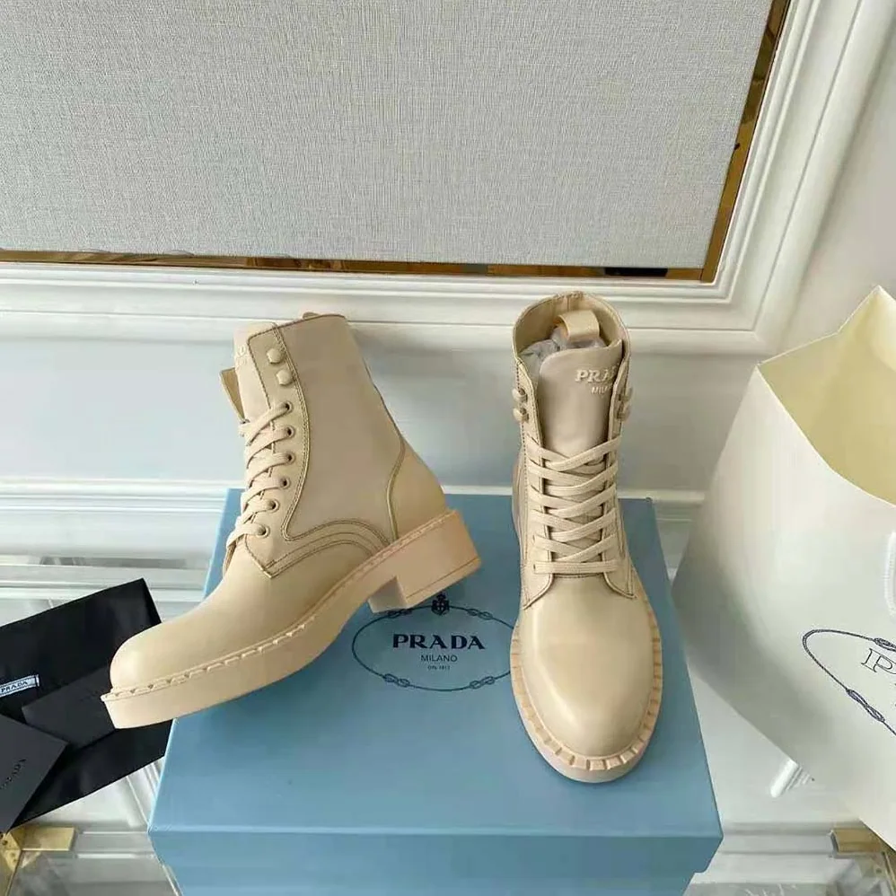 Prada Brushed-Leather and Re for Women in Nylon Boots