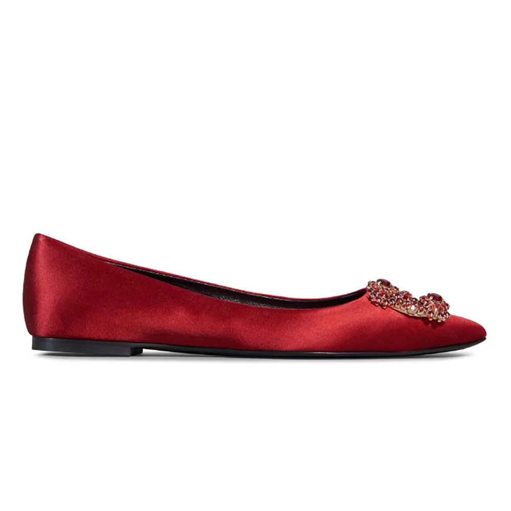 Roger Vivier Flower Strass Buckle Ballerinas Silk Satin 5mm Heel for Women Roger Vivier Flower Strass Buckle Ballerinas Silk Satin 5mm Heel for Women