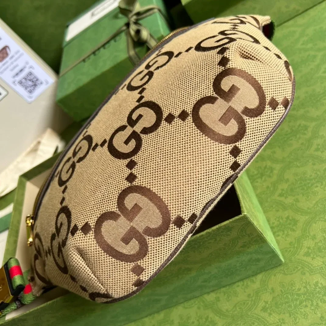 Gucci Jumbo GG Belt Bag / Camel/ Ebony Jumbo GG Canvas