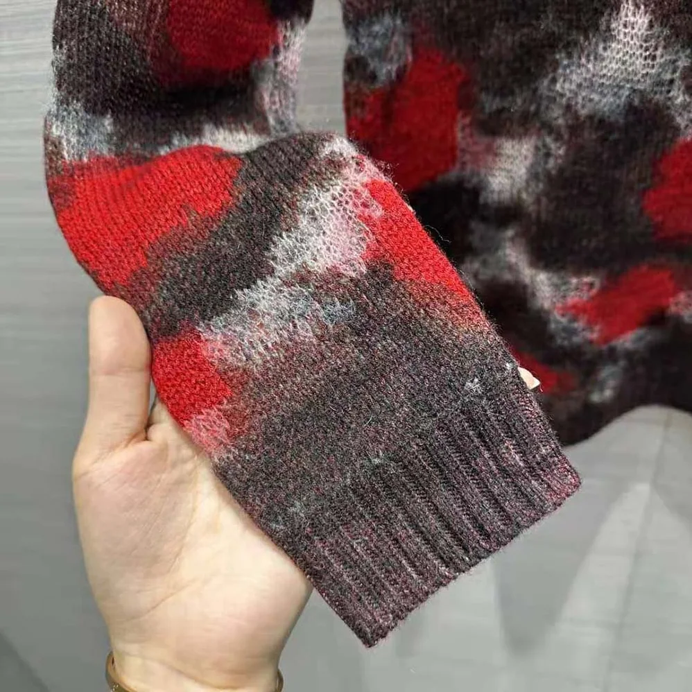 Dior Sweater Red Multicolor Technical Cashmere Mohair and Wool Knit with Dior Roses Motif for Men Dior Sweater Red Multicolor Technical Cashmere Mohair and Wool Knit with Dior Roses Motif for Men