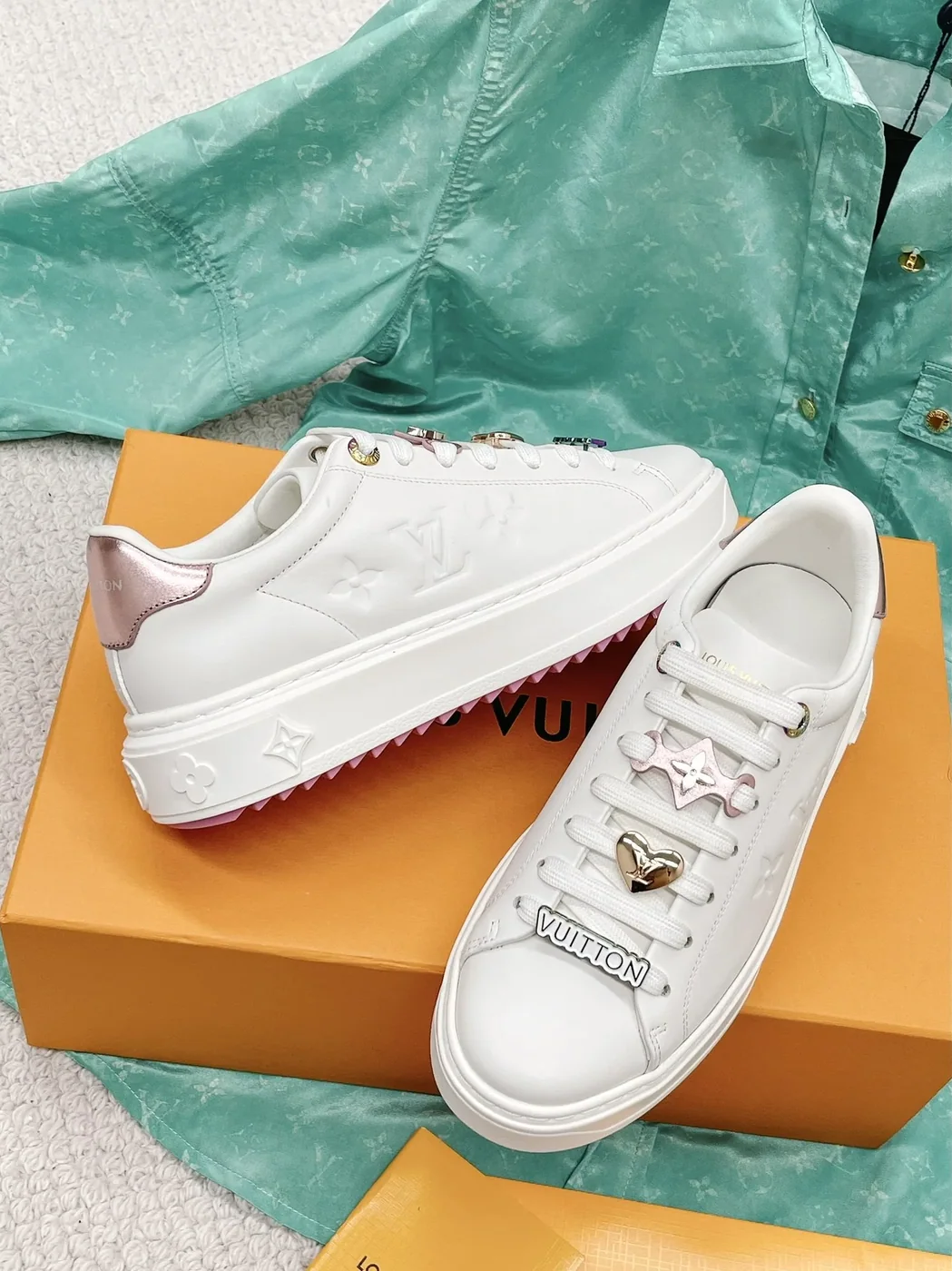 Louis Vuitton Time Out Open-Back Sneaker Green LV 1AA1CZ Louis Vuitton Time Out Open-Back Sneaker Green LV 1AA1CZ