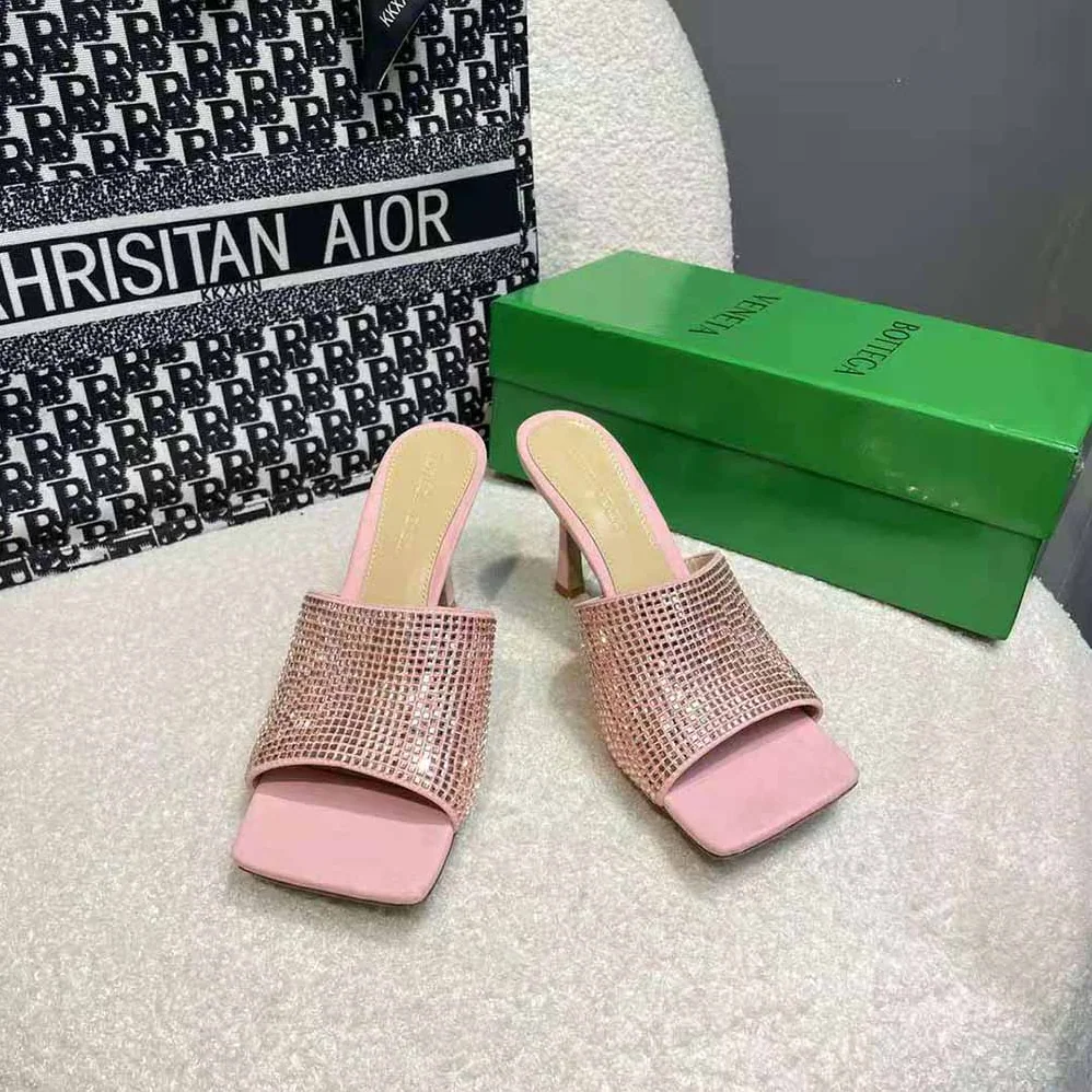 Bottega Veneta Stretch Strass-Embellished Silk Mules for Women in Pink