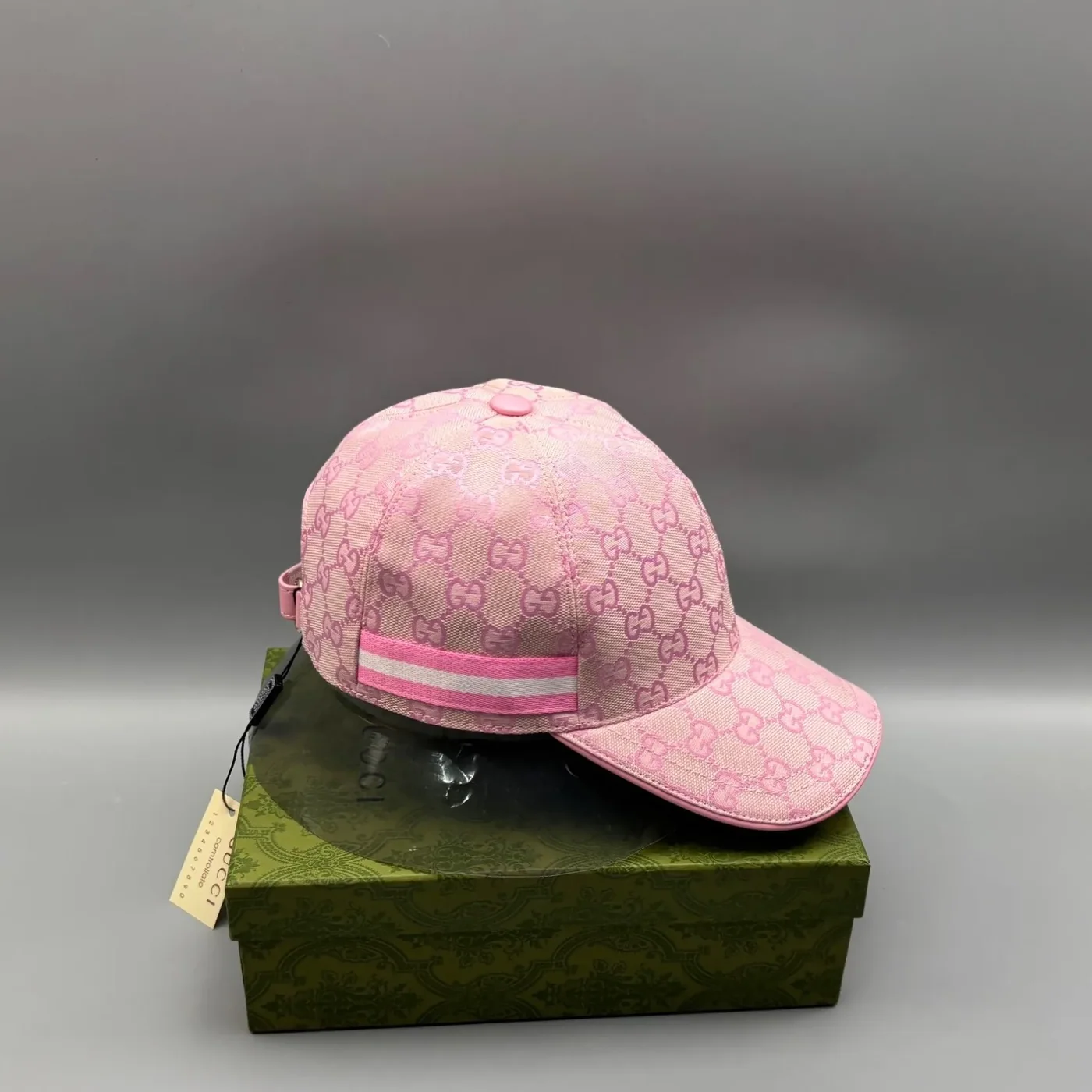 Gucci Original GG Canvas Baseball Hat With Web Pink GG Gucci Original GG Canvas Baseball Hat With Web Pink GG