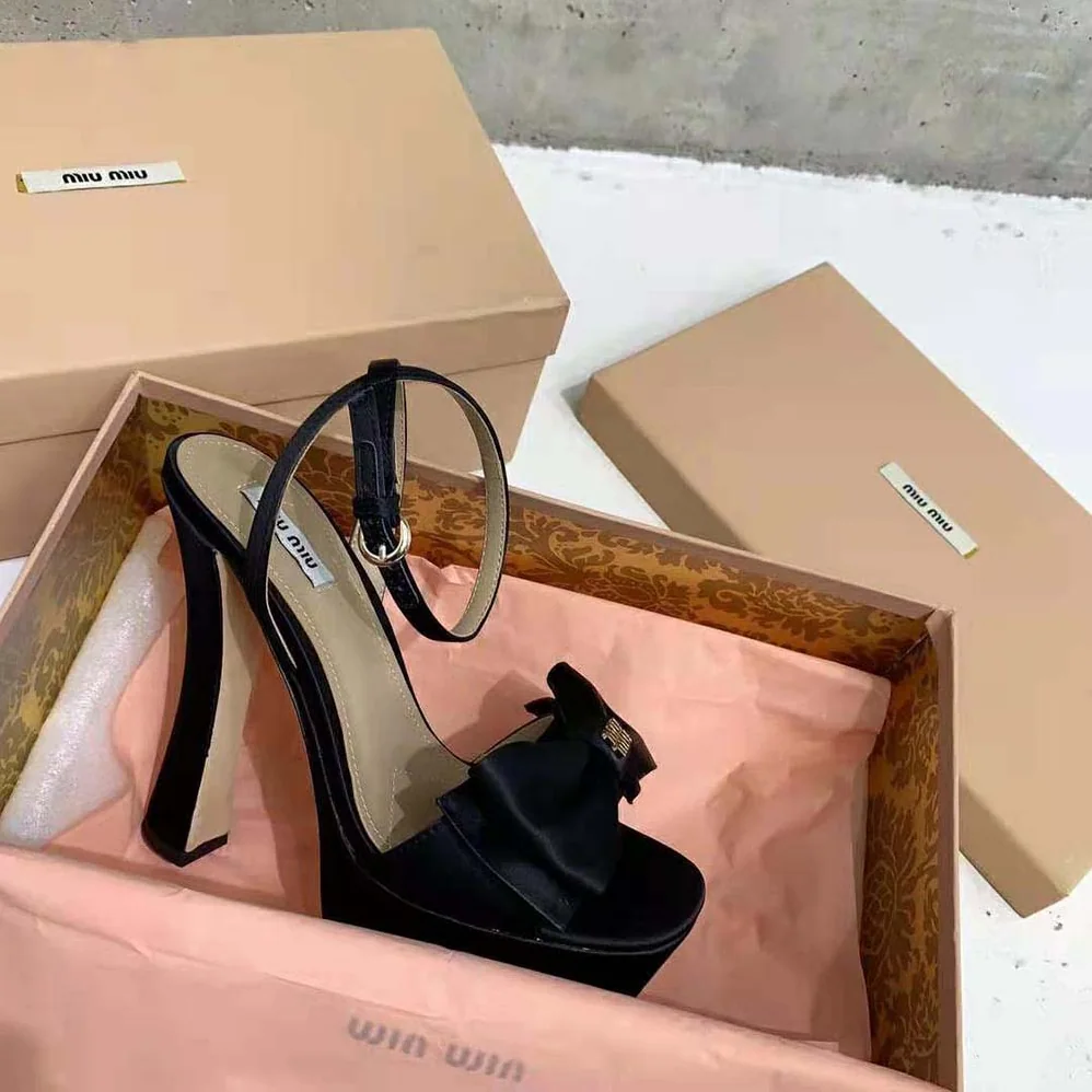 Miu Miu Satin Platform Sandals in 135mm Heel Height for Women in Black