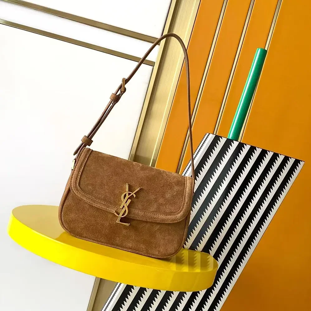 Saint Laurent YSL Solferino Small In Suede for Women in Brown Saint Laurent YSL Solferino Small In Suede for Women in Brown