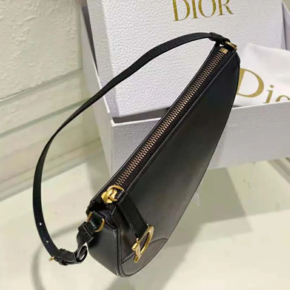Dior Saddle Shoulder Pouch Black Goatskin for Women