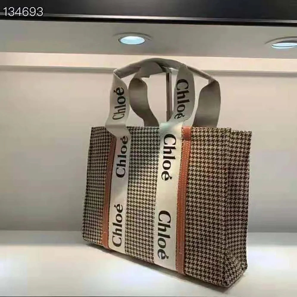 Chloe Medium Woody Tote Bag in Deadstock Wool Cashmere Fabric for Women Chloe Medium Woody Tote Bag in Deadstock Wool Cashmere Fabric for Women