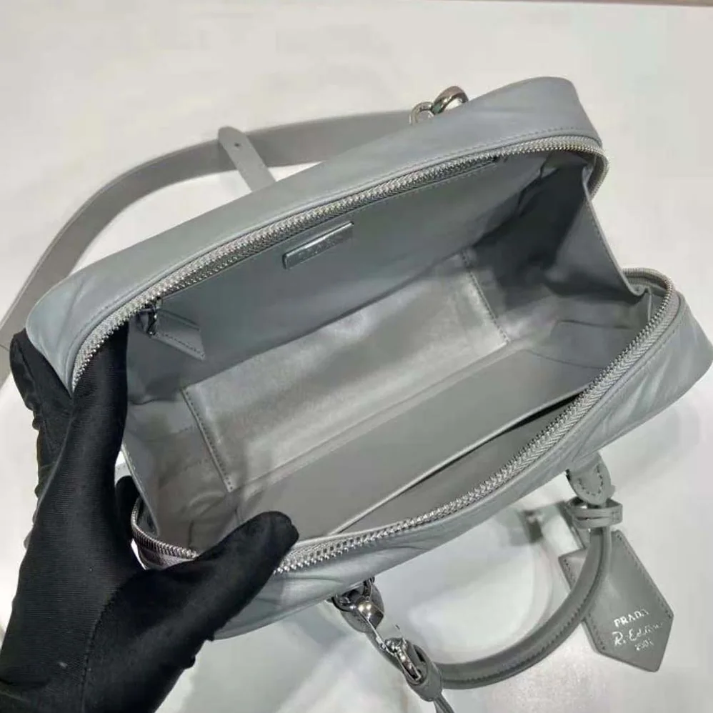 Prada Medium Antique Nappa Leather Top Handle Bag for Women in Gray Prada Medium Antique Nappa Leather Top Handle Bag for Women in Gray