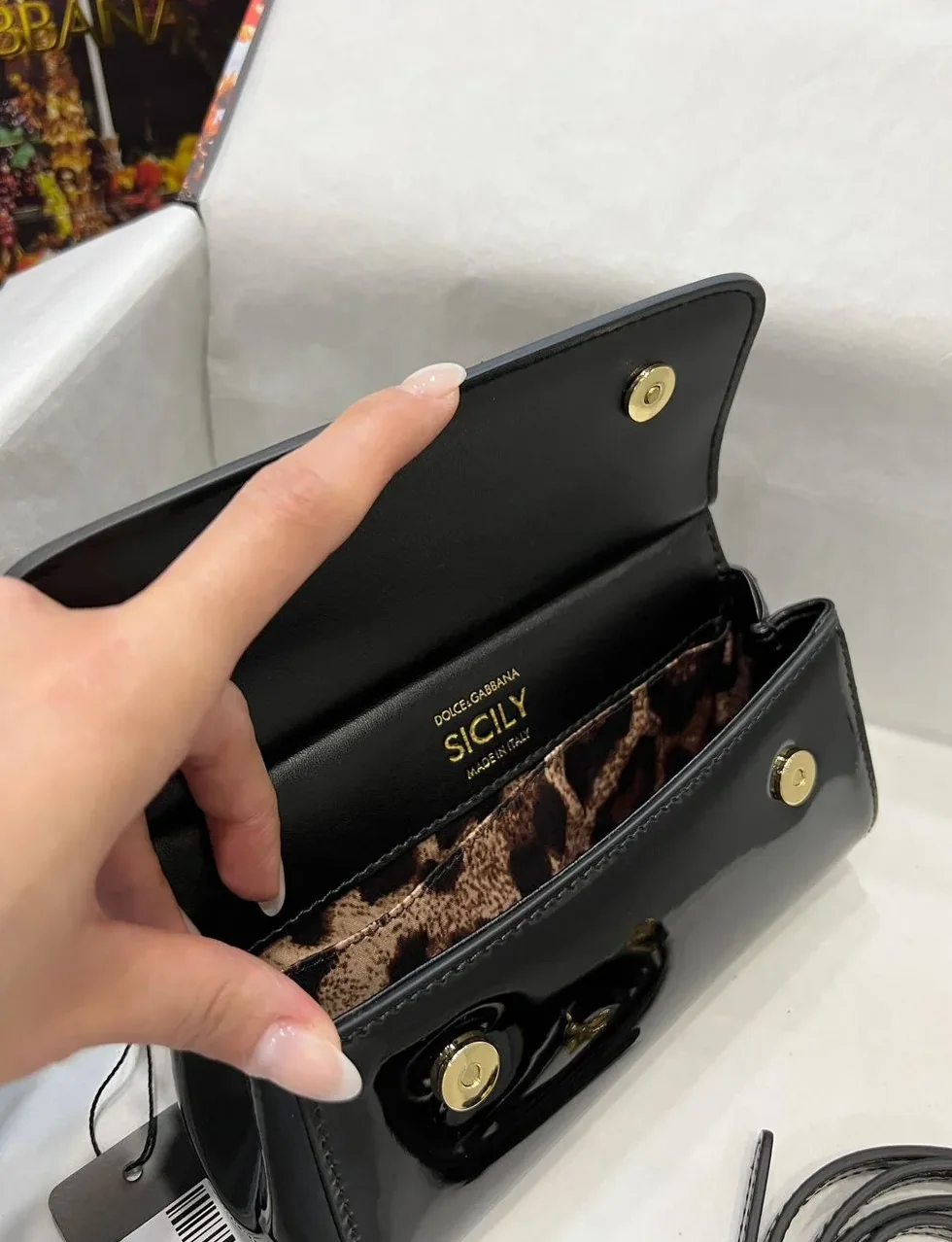 Dolce & Gabbana Sicily Bag In Polished Black Mini Size / 7 Inches