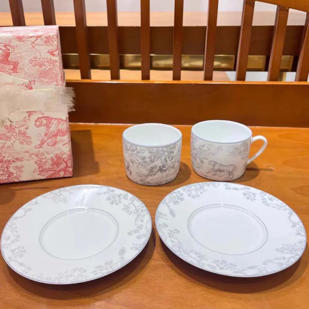 Dior Teacup Saucer Gray Toile De Jouy for Unisex Dior Teacup Saucer Gray Toile De Jouy for Unisex