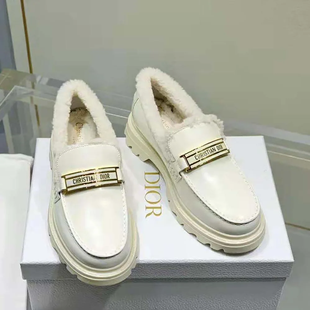 Dior Code Loafer White Brushed Calfskin and Shearling for Women Dior Code Loafer White Brushed Calfskin and Shearling for Women