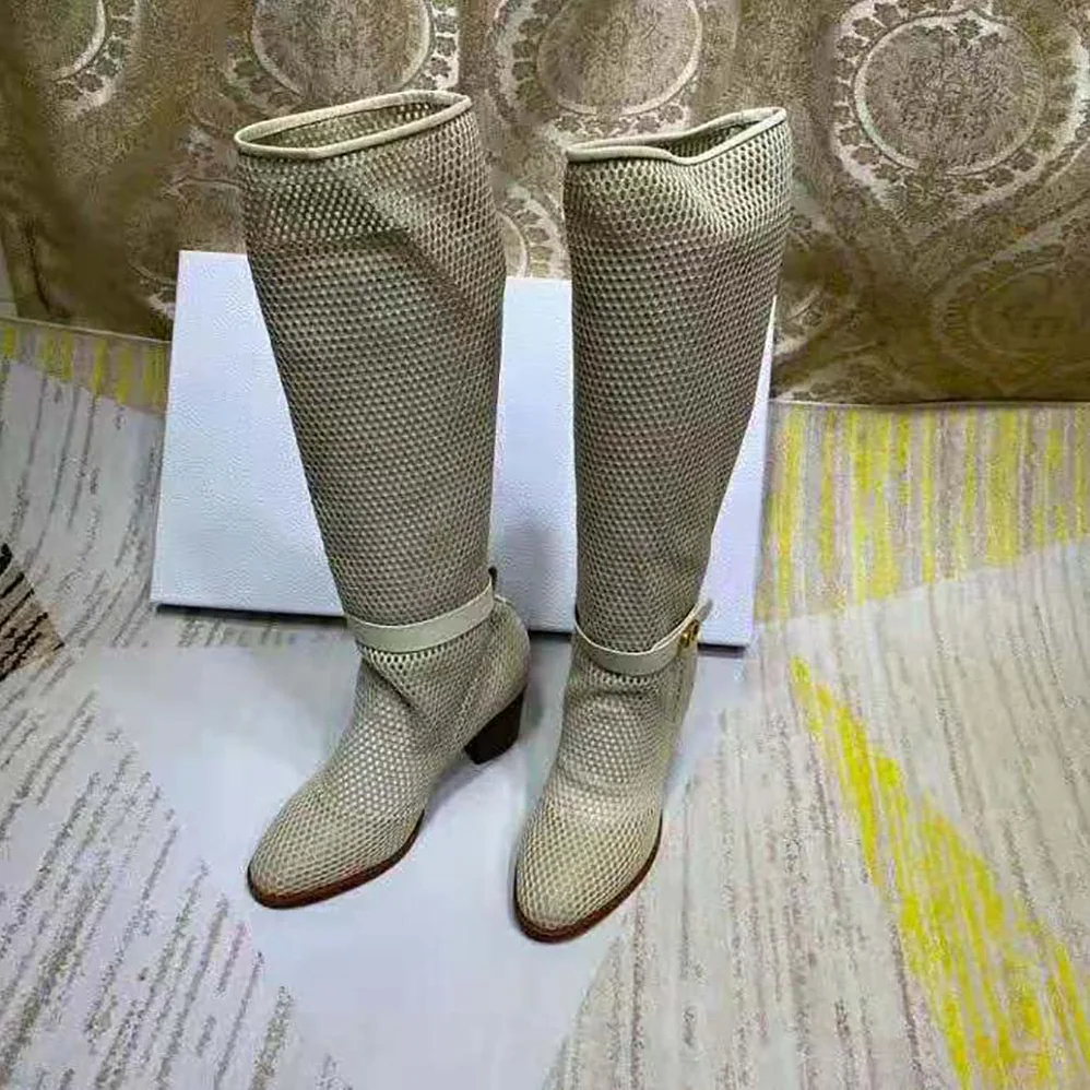 Dior Dior Empreinte Heeled Boot Off-White Mesh Calfskin in 7cm Heel for Women
