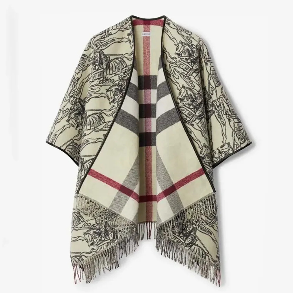 Burberry Reversible EKD Check Wool Cape for Women in White