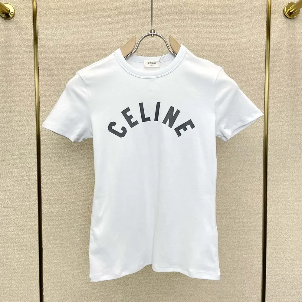 Celine T-Shirt in Ribbed Cotton Jersey for Women
