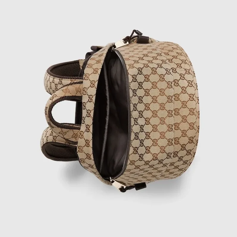 Gucci GG Canvas Medium Backpack Beige And Dark Brown /