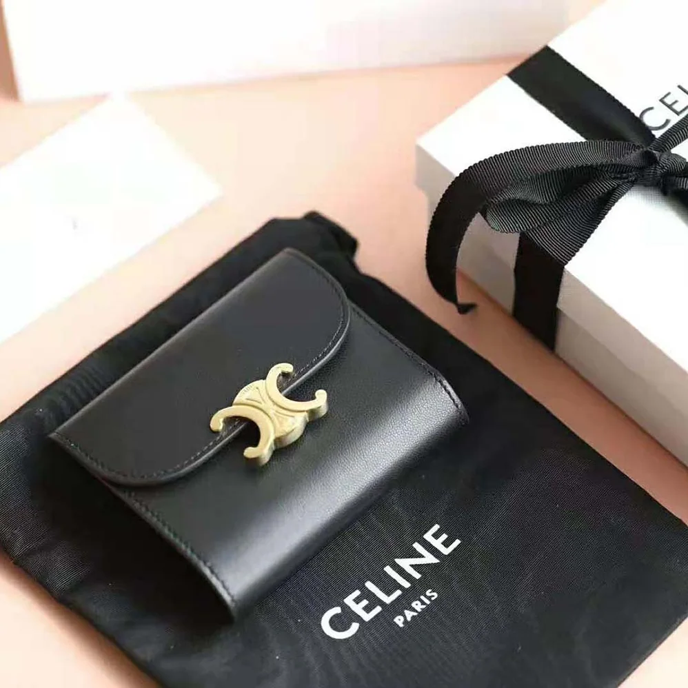 Celine Small Flap Wallet in Shiny Smooth Lambskin for Women in Black Celine Small Flap Wallet in Shiny Smooth Lambskin for Women in Black