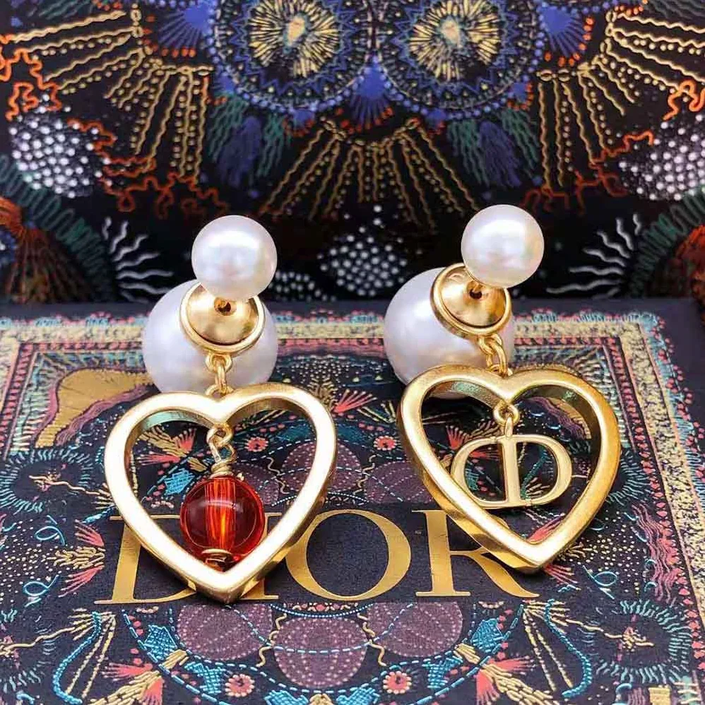 Dior Tribales Earrings Gold-Finish Metal with Red Resin Pearls for Women Dior Tribales Earrings Gold-Finish Metal with Red Resin Pearls for Women