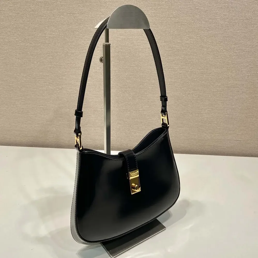 Prada Cleo Brushed Leather Shoulder Bag with Clasp Closure for Women Prada Cleo Brushed Leather Shoulder Bag with Clasp Closure for Women