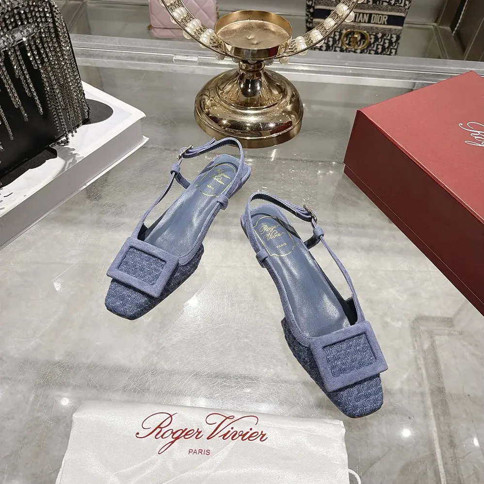 Roger Vivier Gommettine Slingback Ballerinas In Jacquard Denim for Women Roger Vivier Gommettine Slingback Ballerinas In Jacquard Denim for Women
