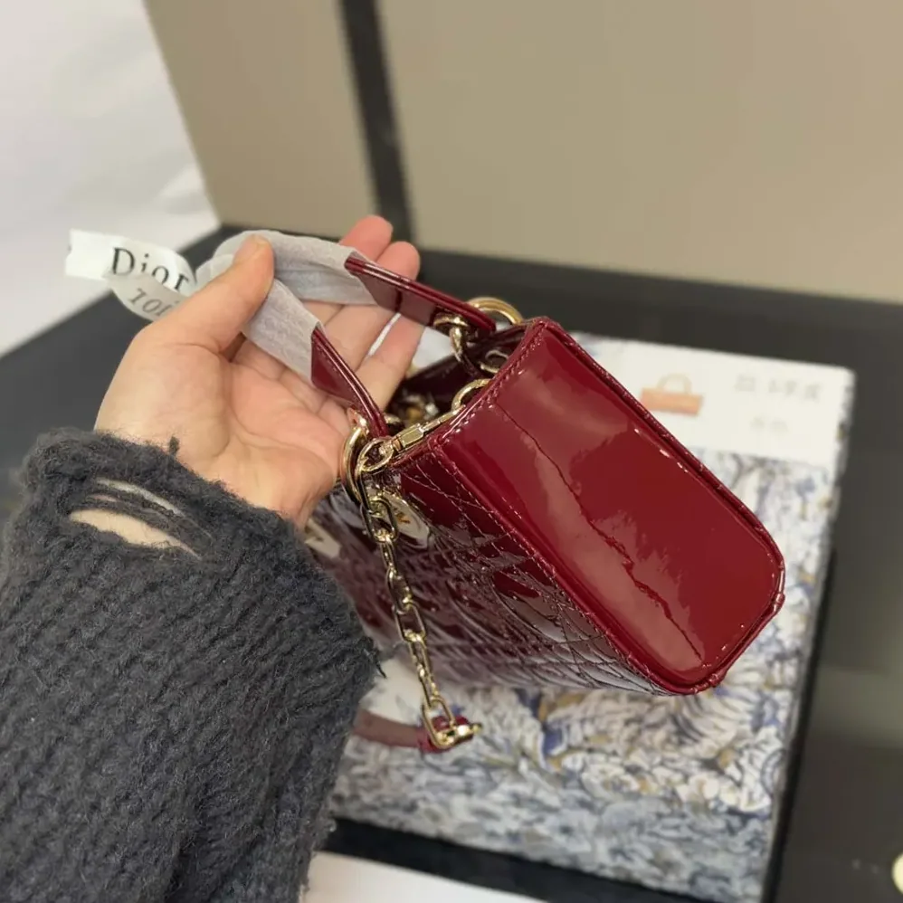 Dior Small Lady D-Joy Bag Cherry Red Patent Cannage Calfskin for Women Dior Small Lady D-Joy Bag Cherry Red Patent Cannage Calfskin for Women