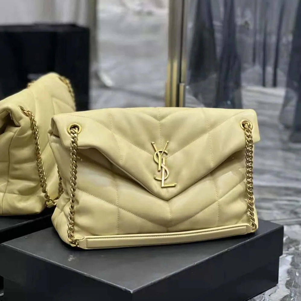 Saint Laurent YSL Puffer Medium Chain Bag in Quilted Lambskin for Women in Gold Saint Laurent YSL Puffer Medium Chain Bag in Quilted Lambskin for Women in Gold