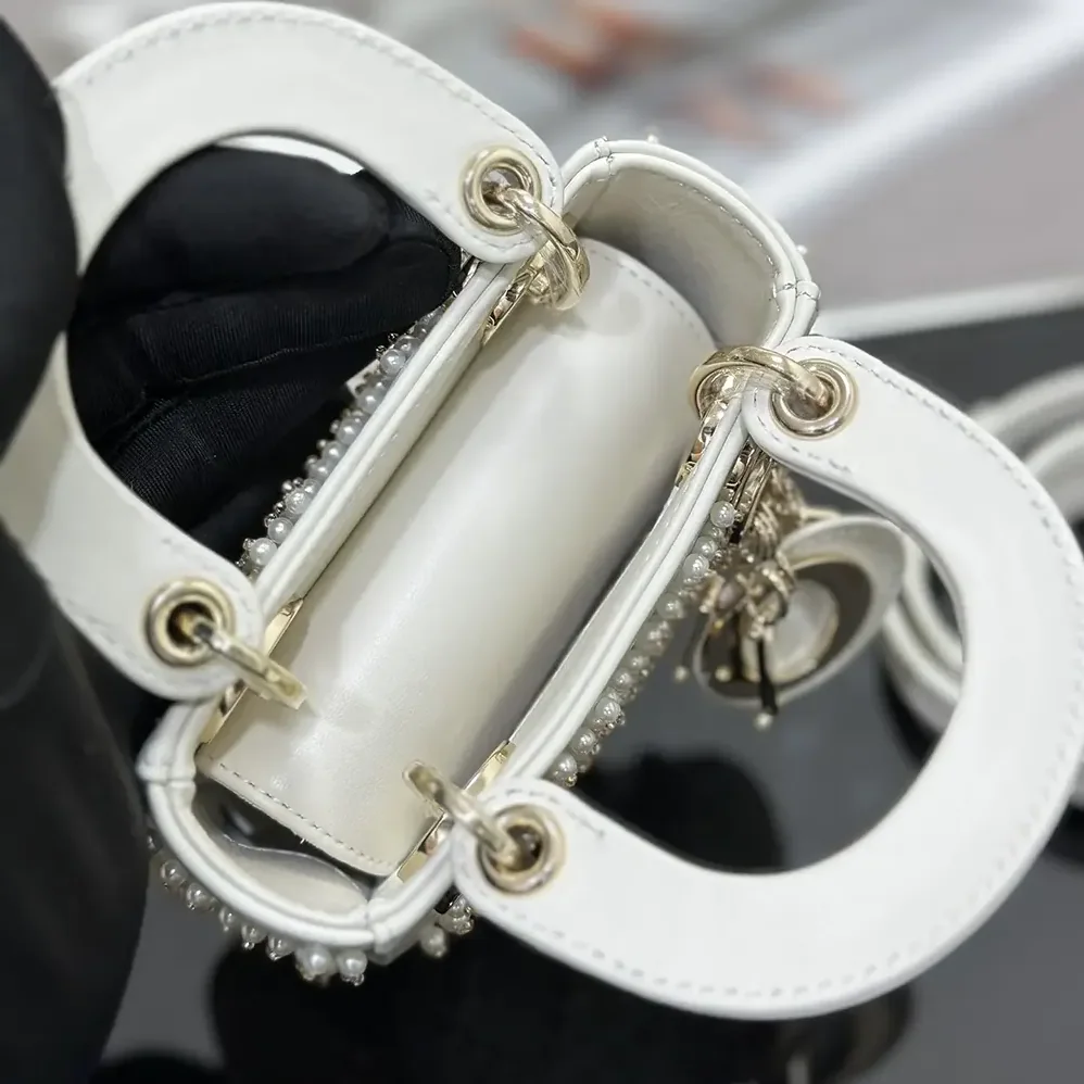 Dior Lady Dior Micro Bag Latte Cannage Lambskin with Resin Pearls for Women Dior Lady Dior Micro Bag Latte Cannage Lambskin with Resin Pearls for Women