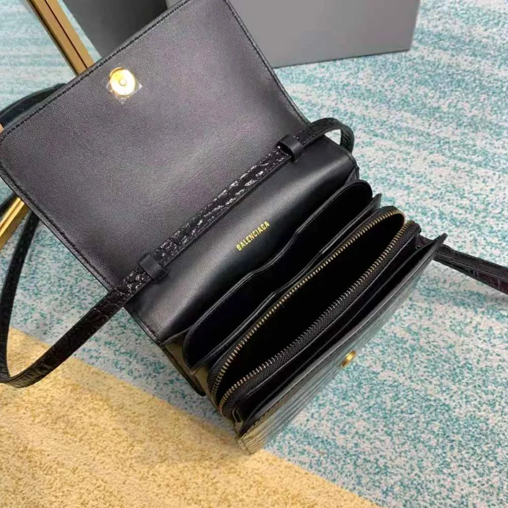 Balenciaga B. Small Bag in Black Crocodile Embossed Calfskin for Women in Black Balenciaga B. Small Bag in Black Crocodile Embossed Calfskin for Women in Black