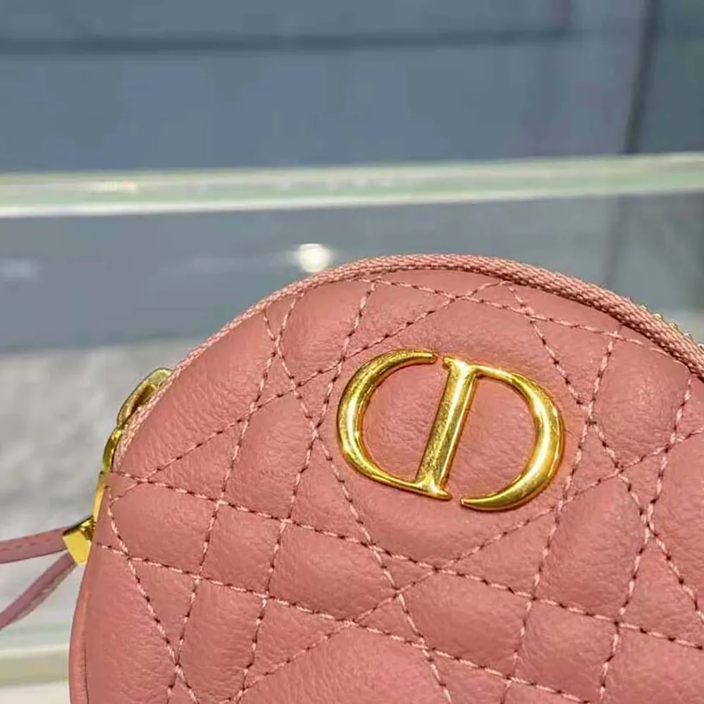 Dior Detachable Dior Caro Round Coin Purse for Women in Pink