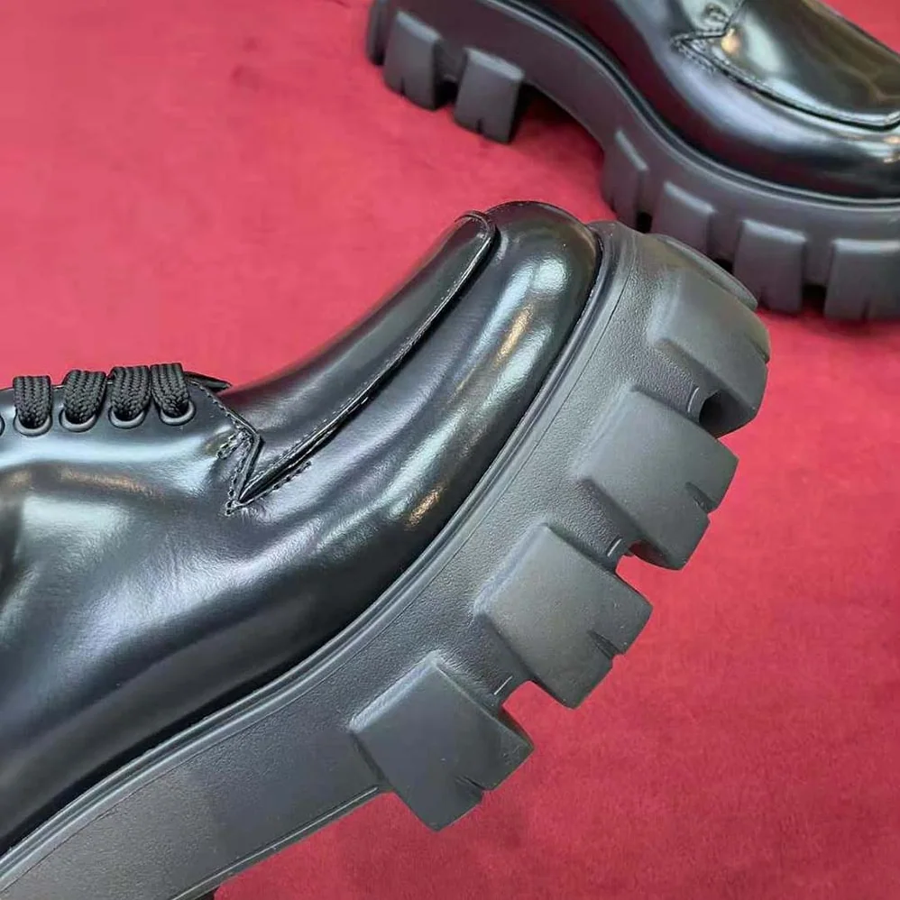 Prada Monolith Brushed Leather Lace-up Shoes for Women in Black