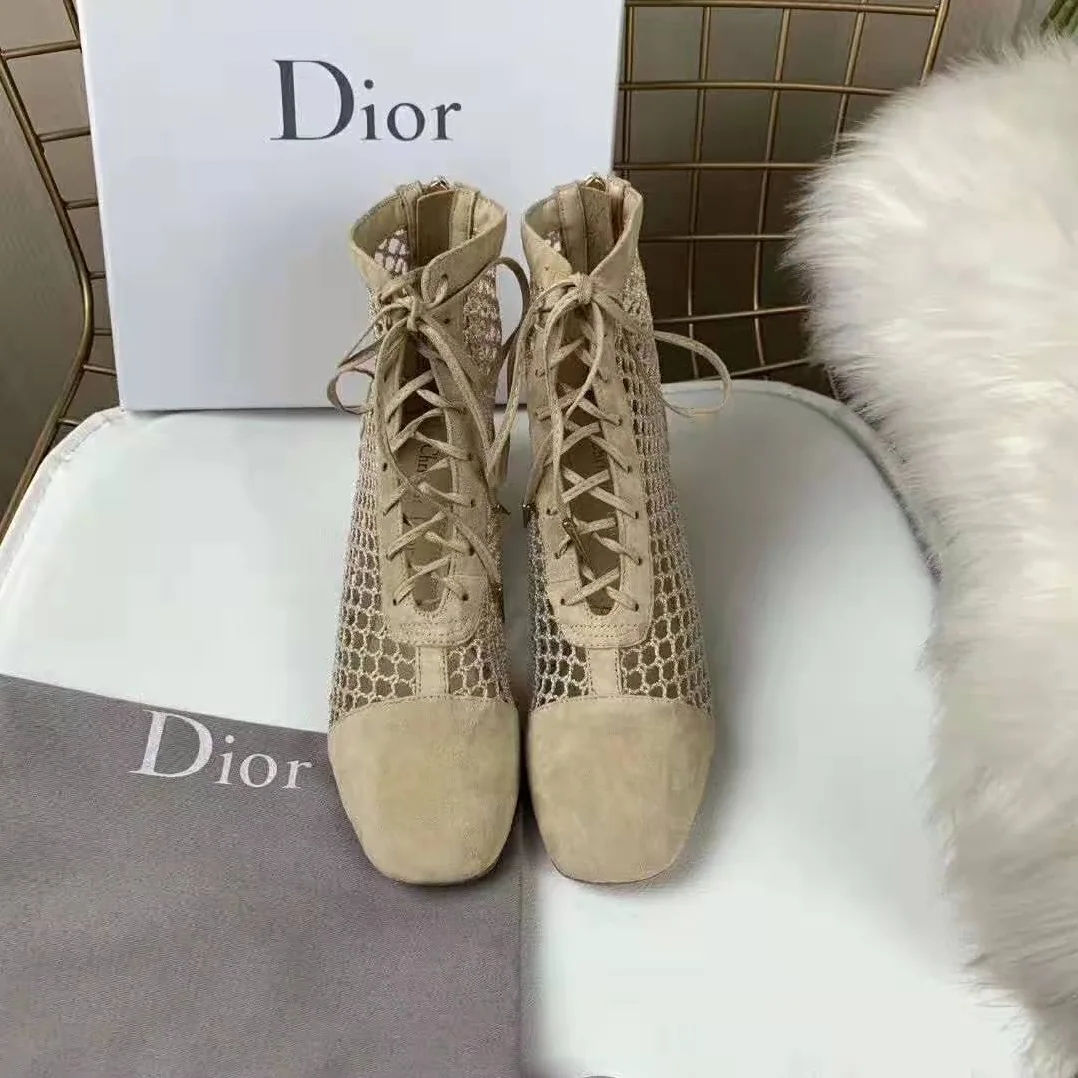 Dior Naughtily-D Mesh Ankle Boot in Suede Calfskin 3cm Heel for Women in Sandy Dior Naughtily-D Mesh Ankle Boot in Suede Calfskin 3cm Heel for Women in Sandy