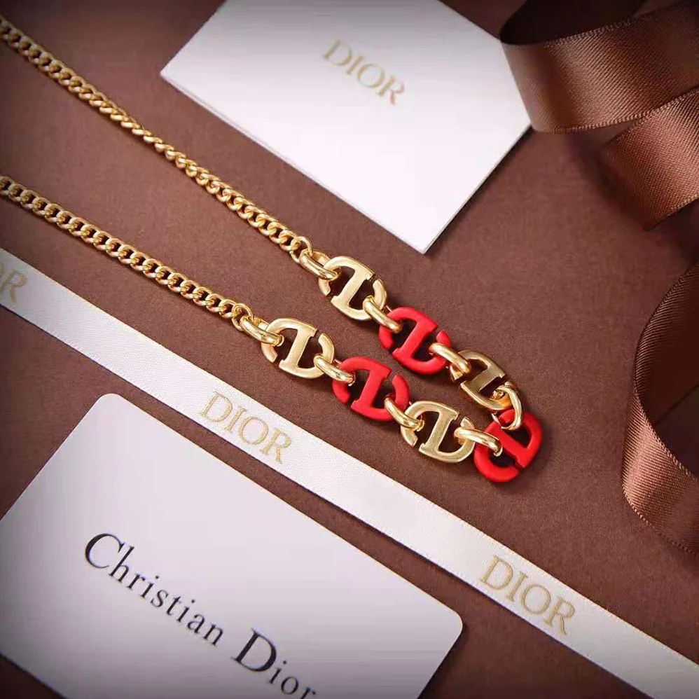 Dior CD Navy Necklace Gold-Finish Metal and Raspberry Lacquer for Women