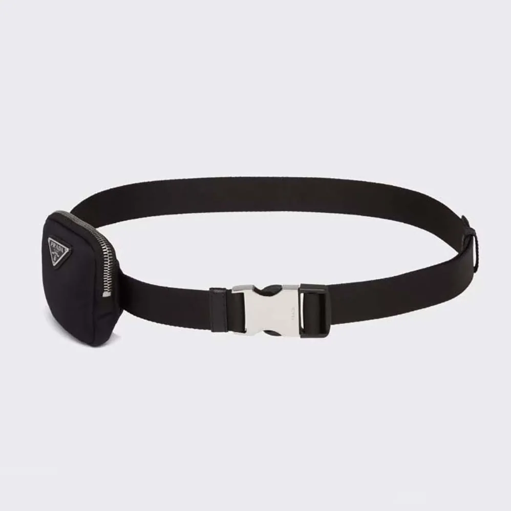 Prada Woven Nylon Belt with Enameled Metal Triangle Logo for Women