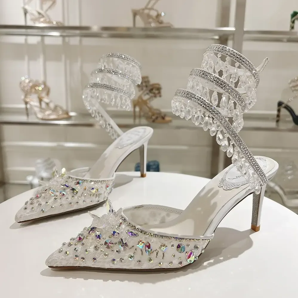 Rene Caovilla Chandelier White Pump 80 for Women Rene Caovilla Chandelier White Pump 80 for Women