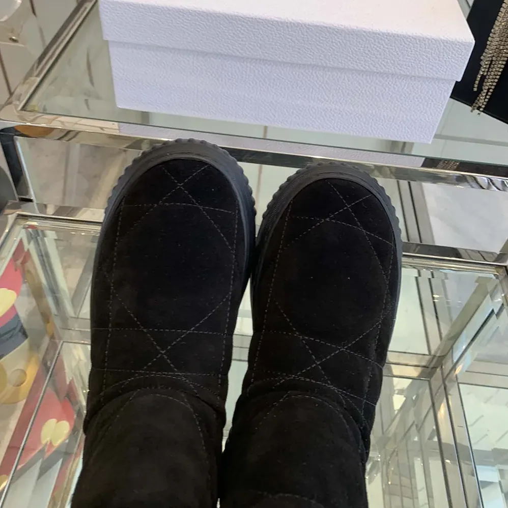 Dior Frost Ankle Boot Black Cannage Suede and Ecru Lambskin Shearling for Women Dior Frost Ankle Boot Black Cannage Suede and Ecru Lambskin Shearling for Women