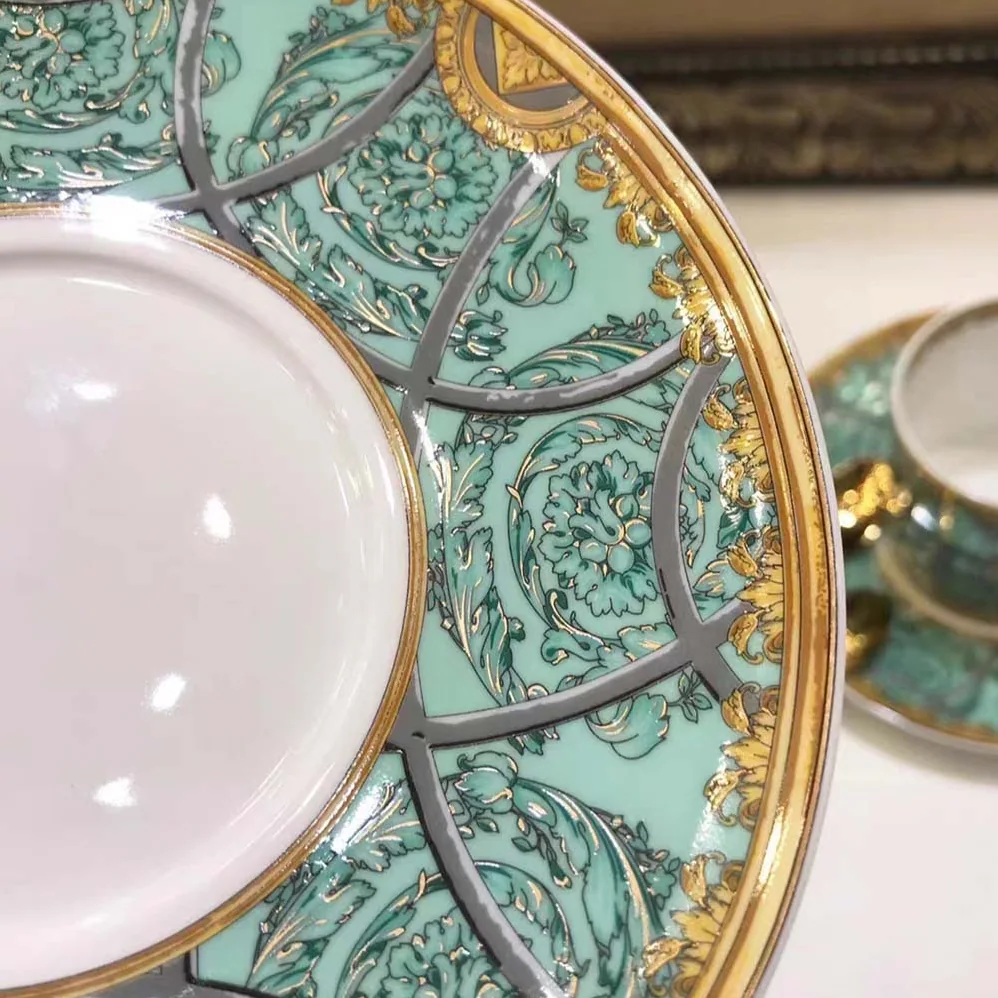 Versace Scala Del Palazzo Coffee Set Includes A Coffee Cup with Handle and A Matching Saucer for Unisex in Blue