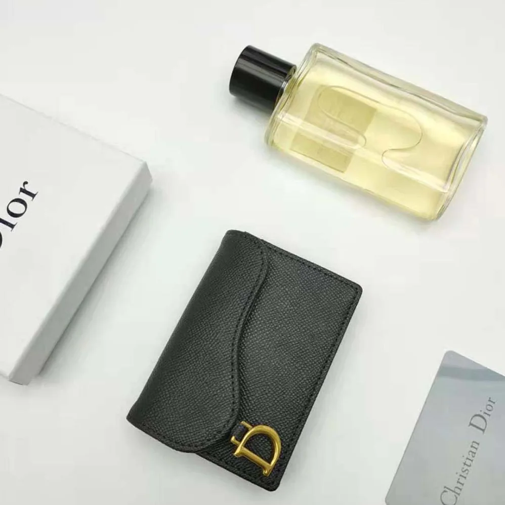 Dior Saddle Flap Card Holder Black Grained Calfskin for Women Dior Saddle Flap Card Holder Black Grained Calfskin for Women