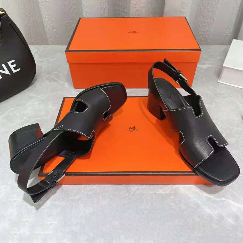 Hermes Elbe 60 Sandal in Calfskin Leather for Women in Black Hermes Elbe 60 Sandal in Calfskin Leather for Women in Black