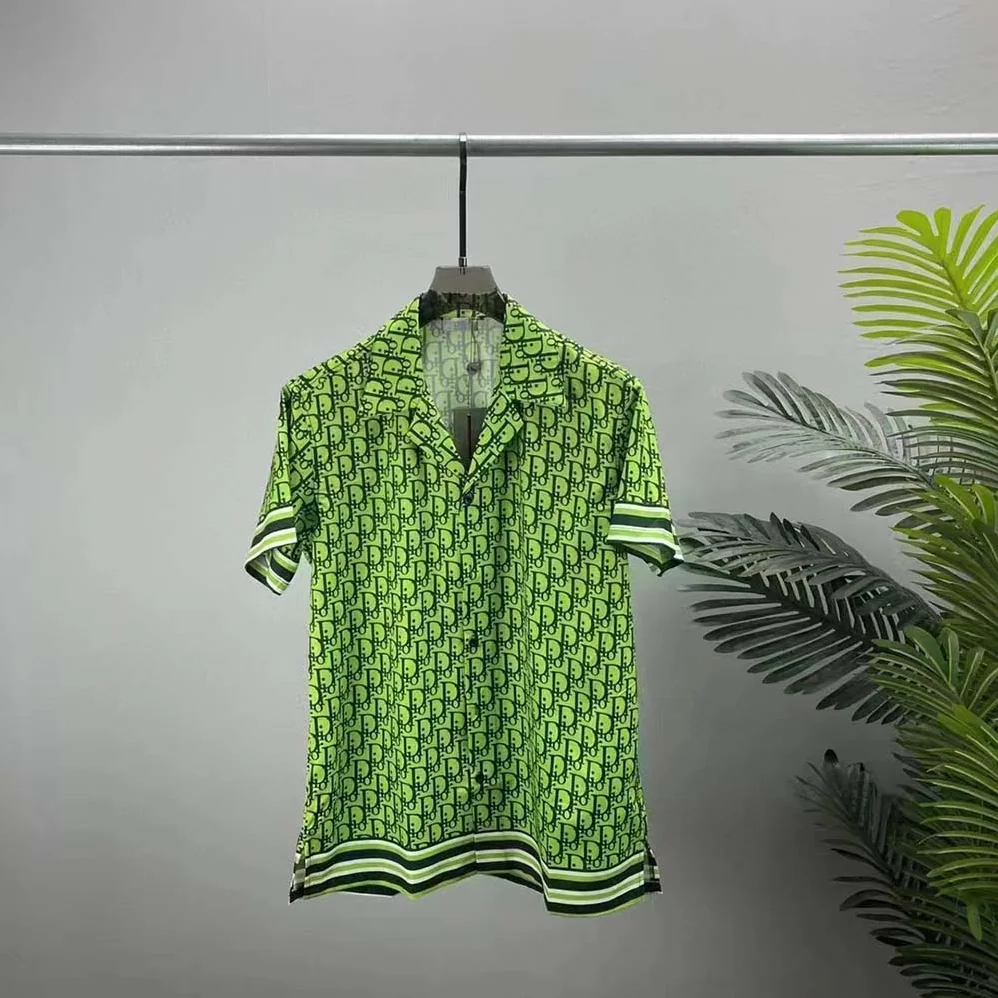 Dior Chez Moi Short-Sleeved Shirt Green Dior Oblique Silk Twill for Men Dior Chez Moi Short-Sleeved Shirt Green Dior Oblique Silk Twill for Men