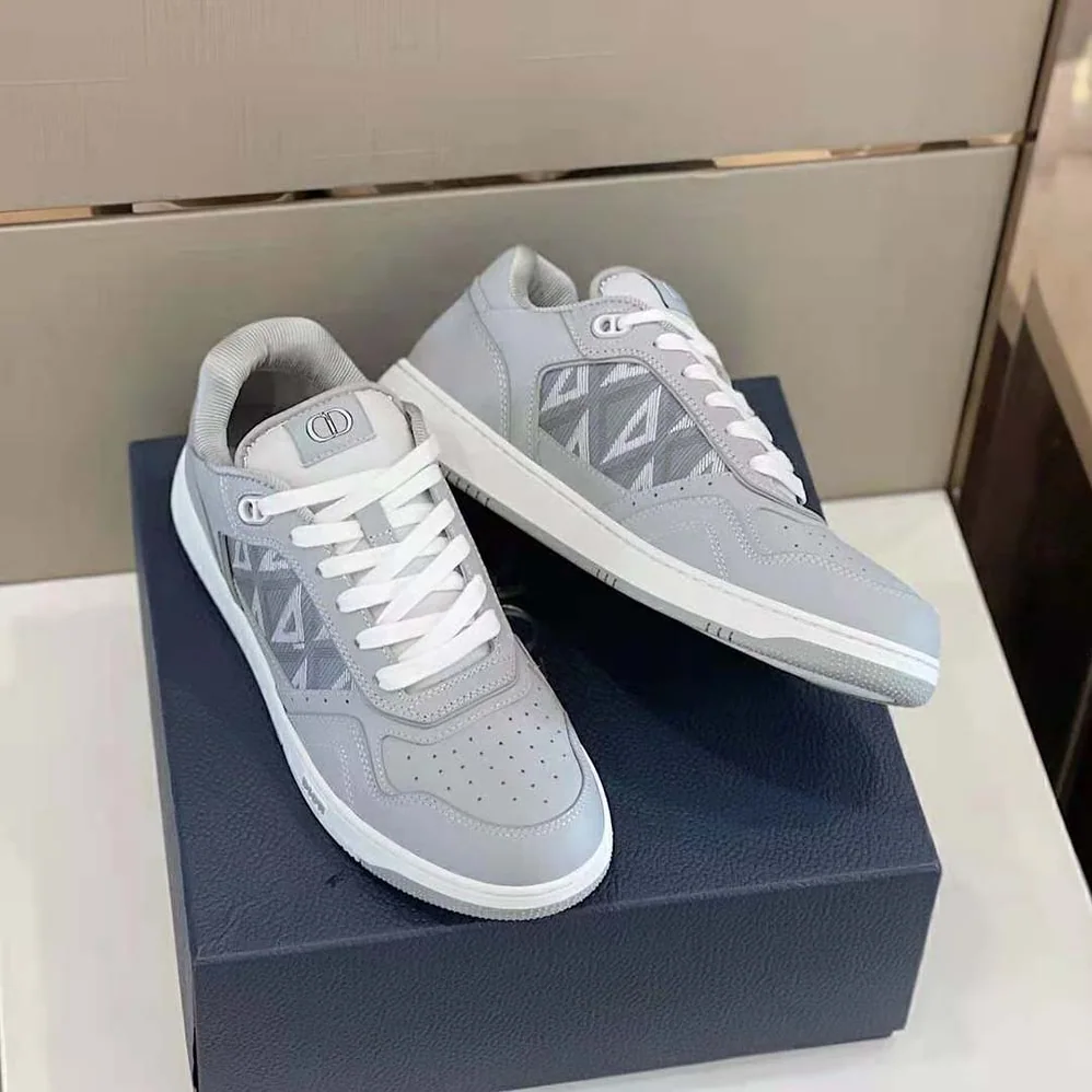 Dior B101 Sneaker Dior Gray Smooth Calfskin and CD Diamond Canvas for Men