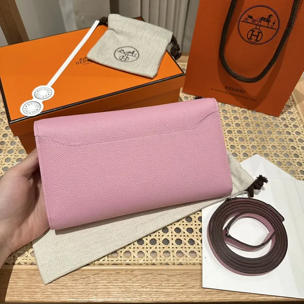 Hermes Constance Long To Go in Epsom Leather for Women in Pink/Silver