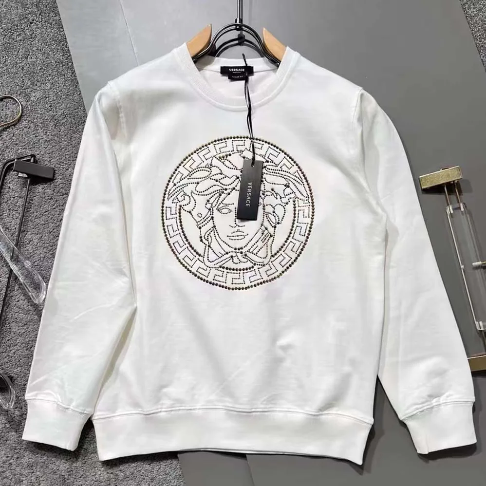 Versace Embroidered Medusa Sliced Sweatshirt for Men in White