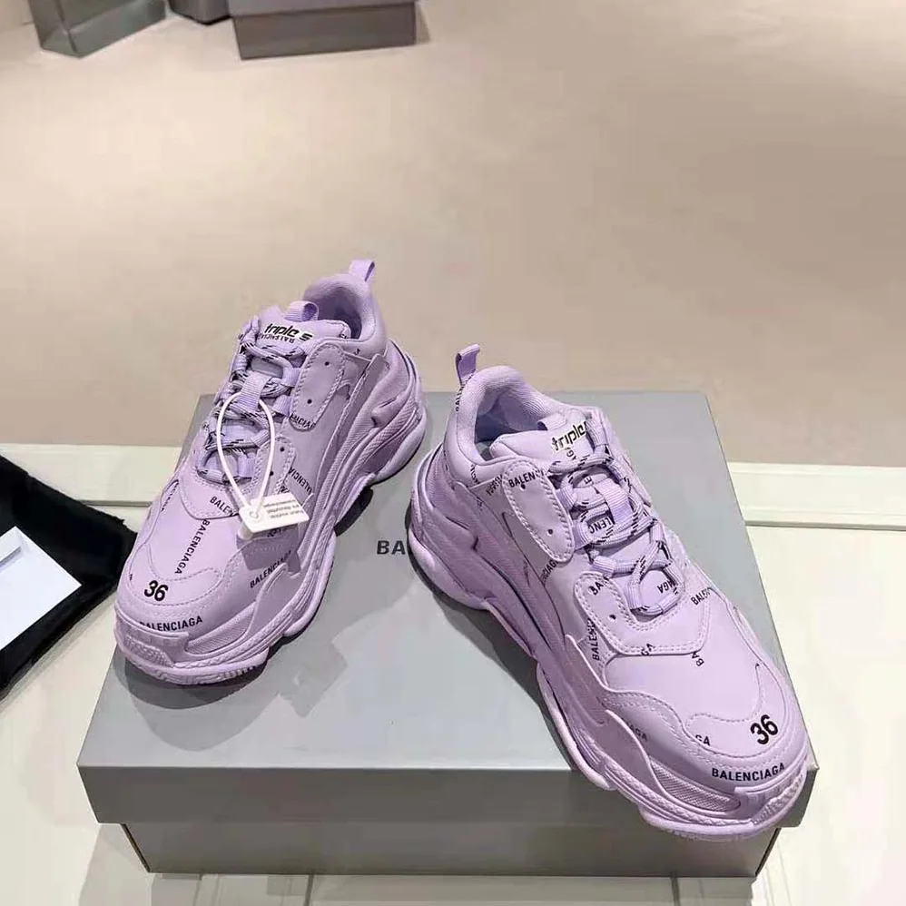 Balenciaga Triple S Sneaker Allover Logo in Lilac Purple and Black Technical Material for Unisex