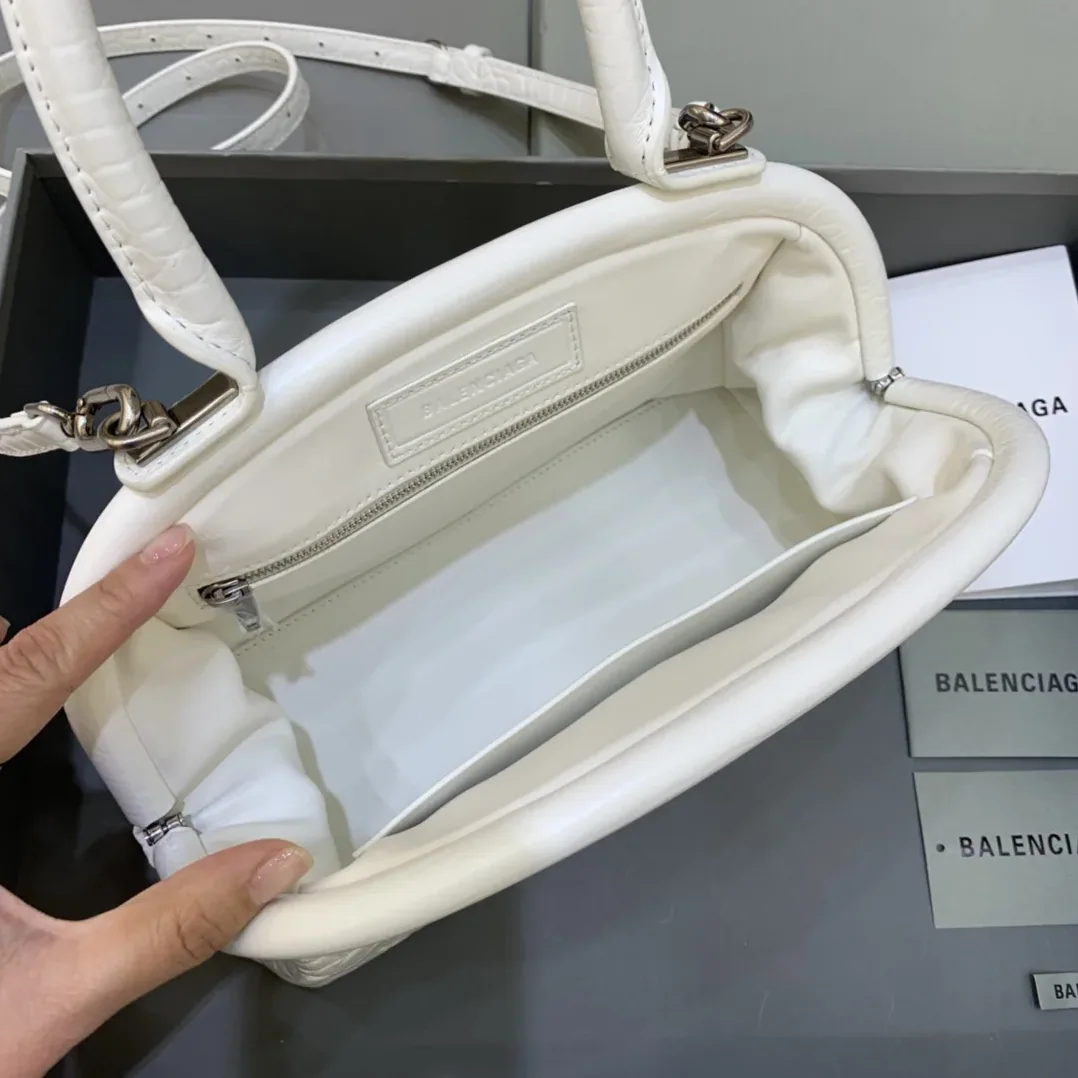 Balenciaga Editor Small Top Handle Bag Embossed White /